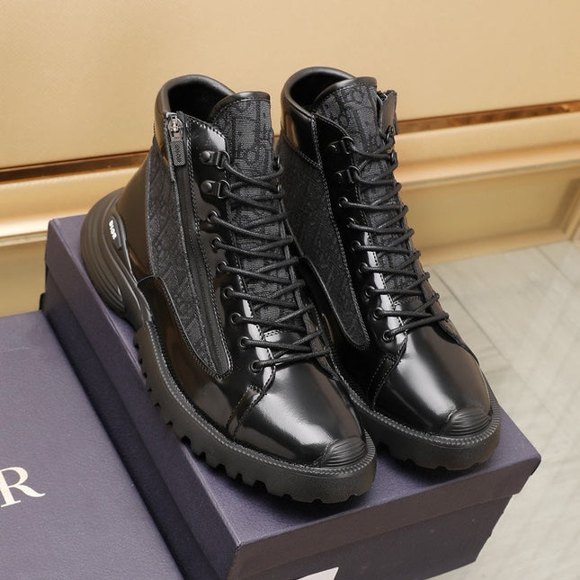 CD COMBAT ANKLE BOOT BLACK POLISHED CALFSKIN