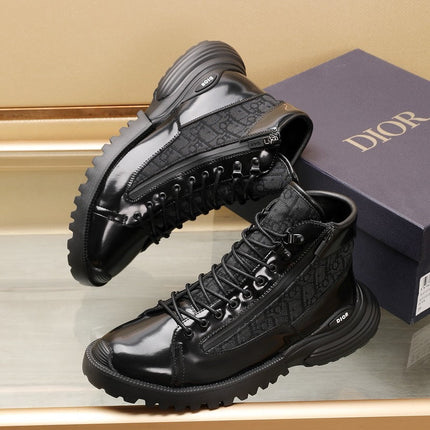 CD COMBAT ANKLE BOOT BLACK POLISHED CALFSKIN