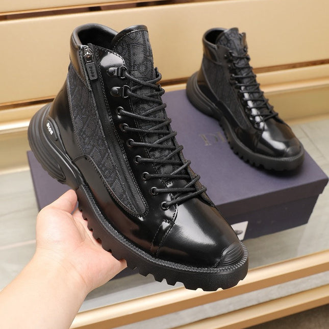 CD COMBAT ANKLE BOOT BLACK POLISHED CALFSKIN