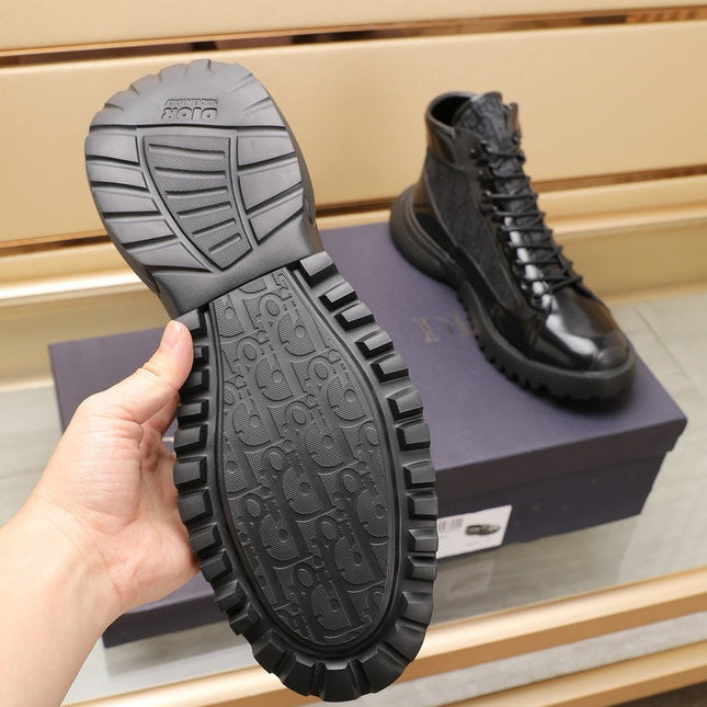 CD COMBAT ANKLE BOOT BLACK POLISHED CALFSKIN