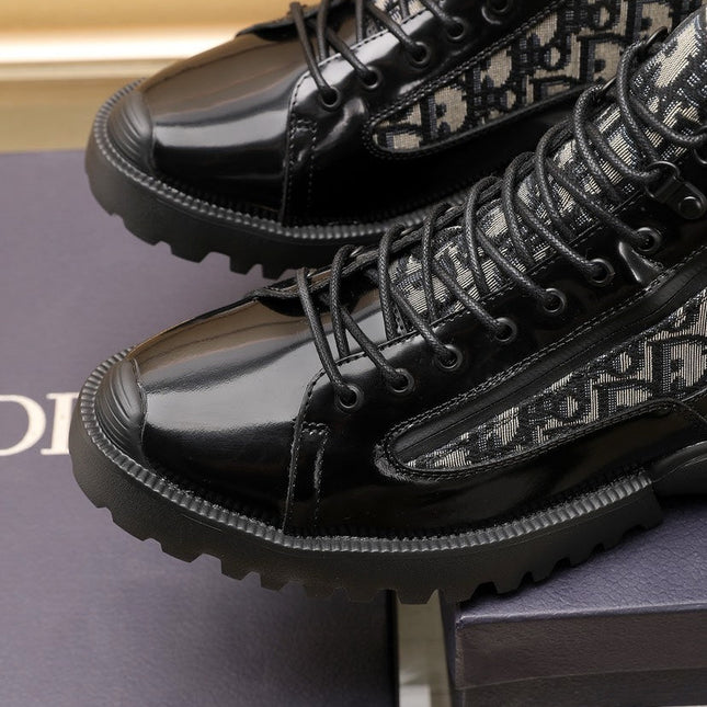 CD COMBAT ANKLE BOOT BLACK AND BEIGE POLISHED CALFSKIN