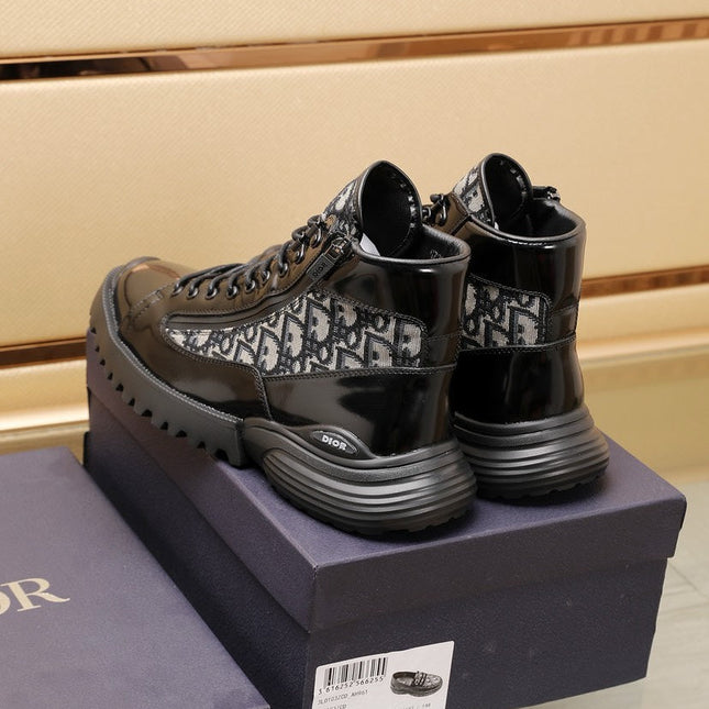 CD COMBAT ANKLE BOOT BLACK AND BEIGE POLISHED CALFSKIN