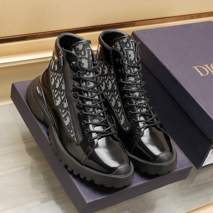 CD COMBAT ANKLE BOOT BLACK AND BEIGE POLISHED CALFSKIN