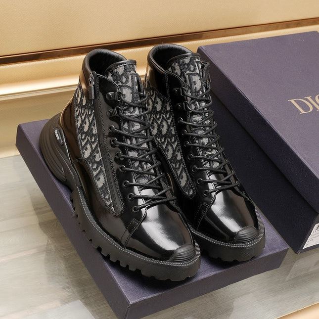 CD COMBAT ANKLE BOOT BLACK AND BEIGE POLISHED CALFSKIN