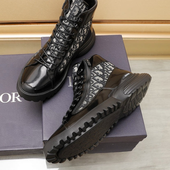 CD COMBAT ANKLE BOOT BLACK AND BEIGE POLISHED CALFSKIN