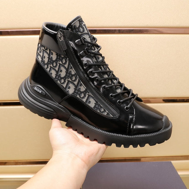 CD COMBAT ANKLE BOOT BLACK AND BEIGE POLISHED CALFSKIN