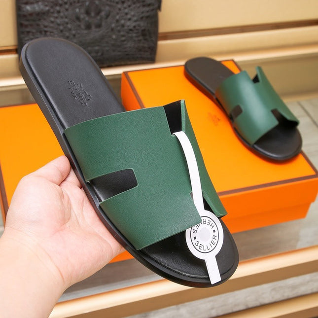 HM IZMIR SANDAL DARK GREEN AND BLACK CALFSKIN