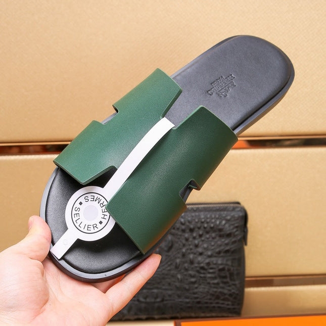 HM IZMIR SANDAL DARK GREEN AND BLACK CALFSKIN