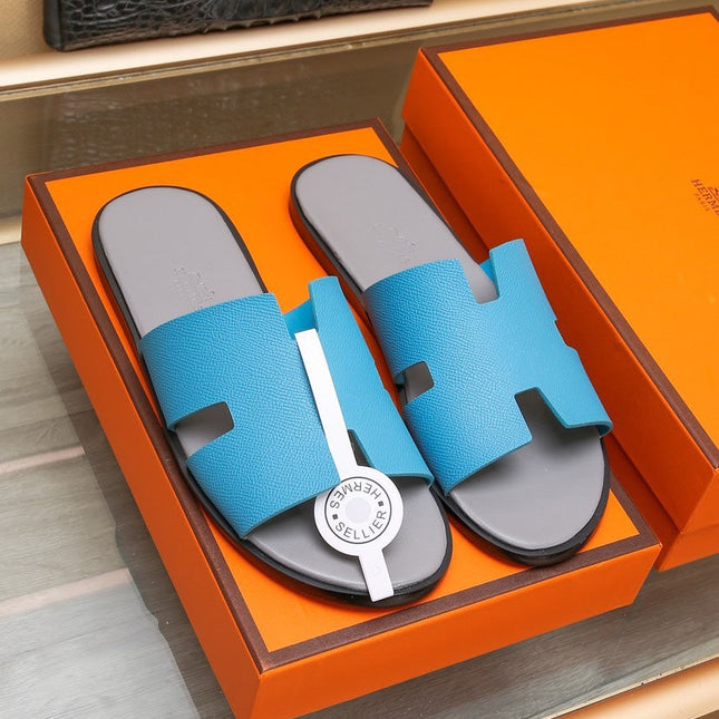 HM IZMIR SANDAL GRAY AND CERULEAN CALFSKIN
