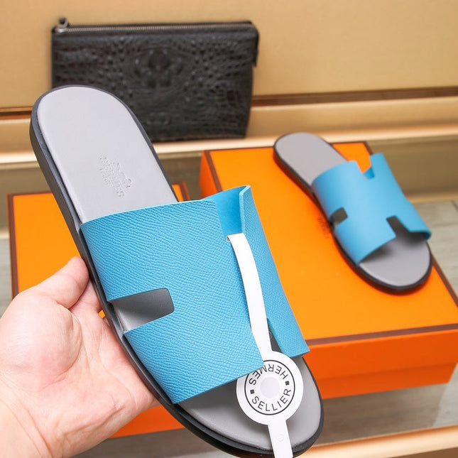 HM IZMIR SANDAL GRAY AND CERULEAN CALFSKIN