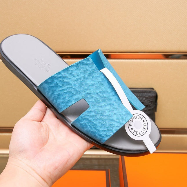 HM IZMIR SANDAL GRAY AND CERULEAN CALFSKIN