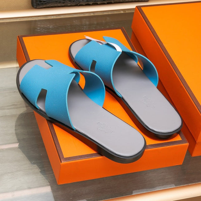 HM IZMIR SANDAL GRAY AND CERULEAN CALFSKIN