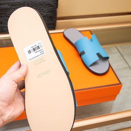 HM IZMIR SANDAL GRAY AND CERULEAN CALFSKIN