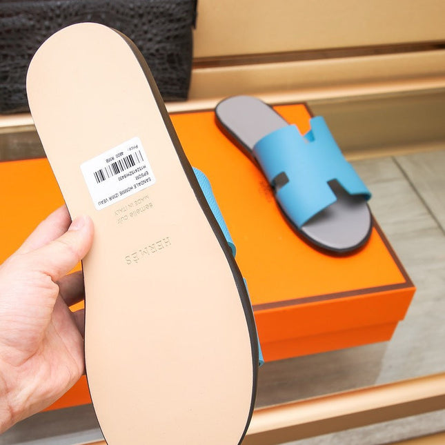 HM IZMIR SANDAL GRAY AND CERULEAN CALFSKIN