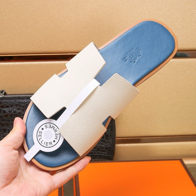 HM IZMIR SANDAL AEGEAN AND WHITE CALFSKIN