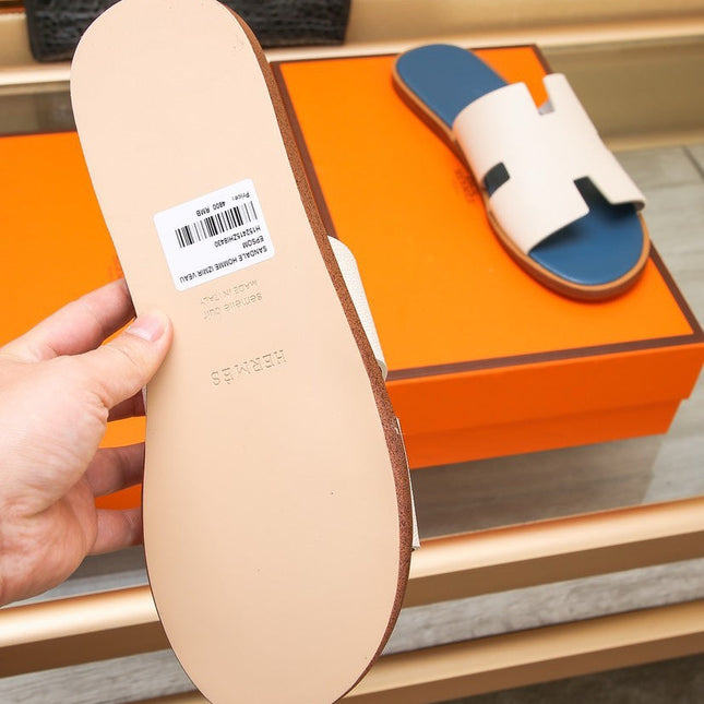 HM IZMIR SANDAL AEGEAN AND WHITE CALFSKIN