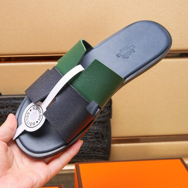 HM IZMIR SANDAL BLACK AND DARK GREEN LAMBSKIN