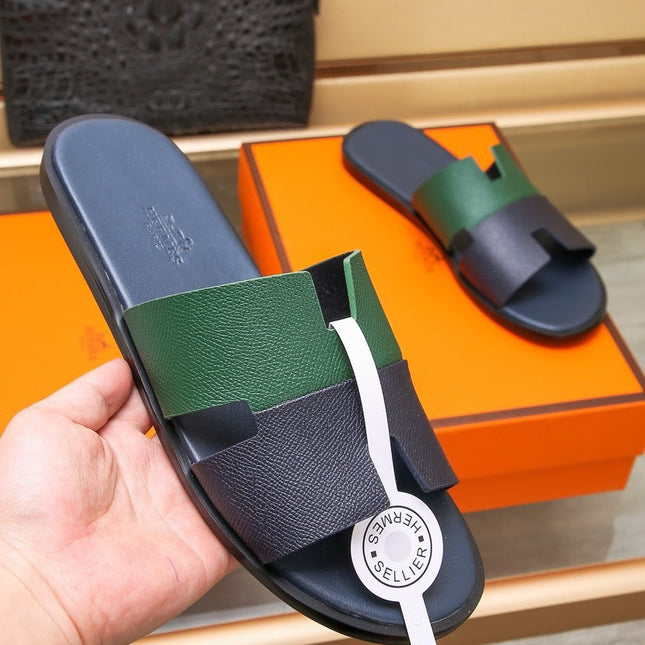 HM IZMIR SANDAL BLACK AND DARK GREEN LAMBSKIN