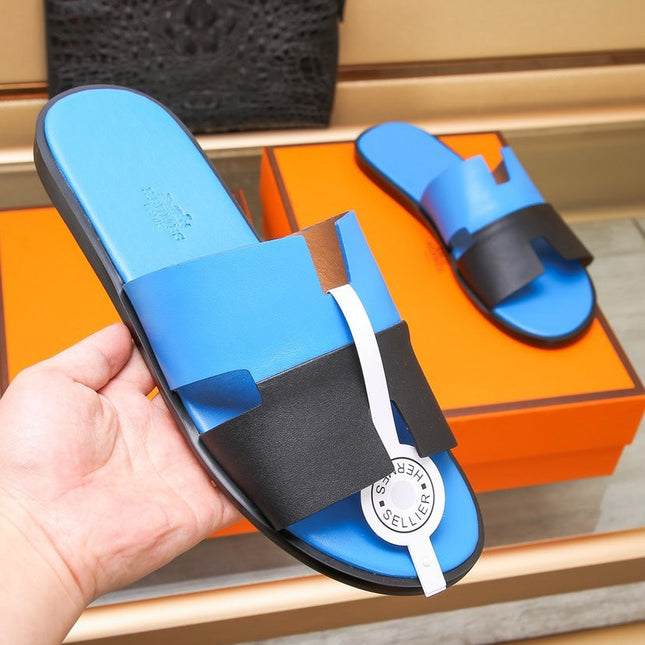 HM IZMIR SANDAL COBALT AND BLACK LAMBSKIN