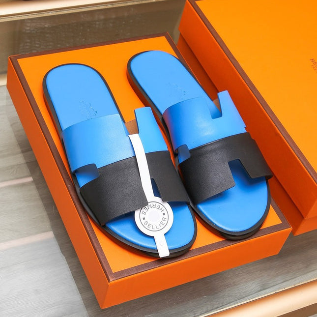 HM IZMIR SANDAL COBALT AND BLACK LAMBSKIN