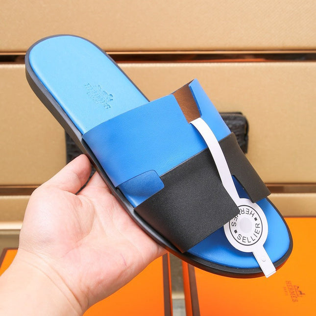 HM IZMIR SANDAL COBALT AND BLACK LAMBSKIN