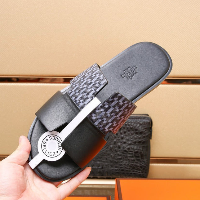 HM ORAN SANDAL BLACK AND LAVENDER CALFSKIN
