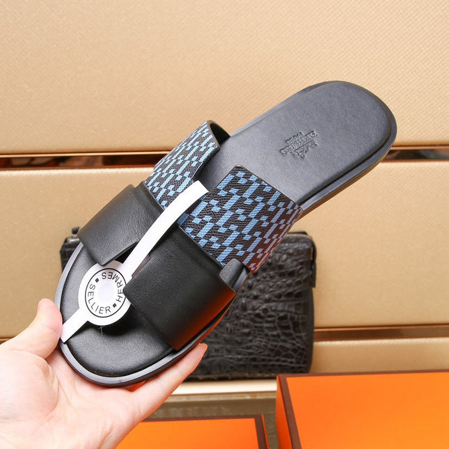 HM IZMIR SANDAL BLACK AND SKY CALFSKIN