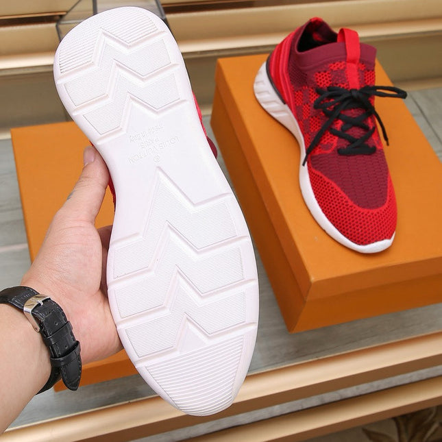 LV SNEAKERS IN CURRANT RED MESH FABRIC