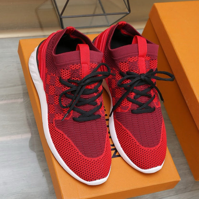 LV SNEAKERS IN CURRANT RED MESH FABRIC