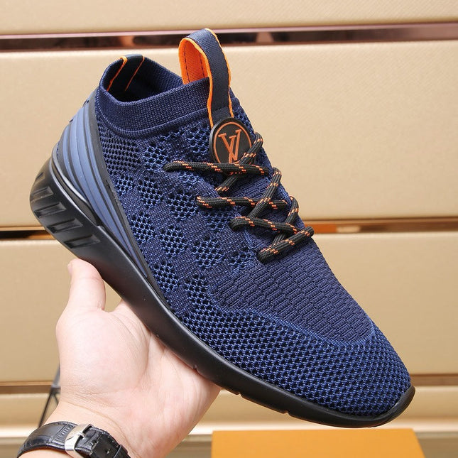 LV TRAINERS DAMIER NAVY BLUE MESH FABRIC