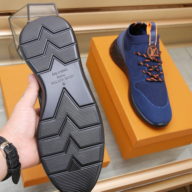 LV TRAINERS DAMIER NAVY BLUE MESH FABRIC