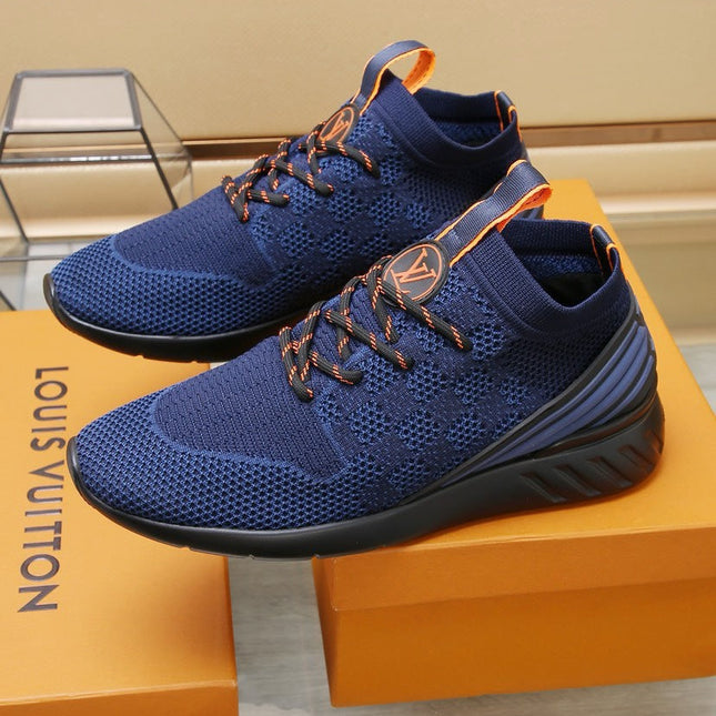 LV TRAINERS DAMIER NAVY BLUE MESH FABRIC