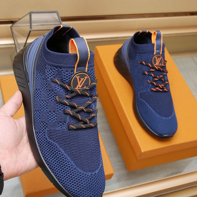 LV TRAINERS DAMIER NAVY BLUE MESH FABRIC