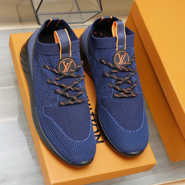 LV TRAINERS DAMIER NAVY BLUE MESH FABRIC