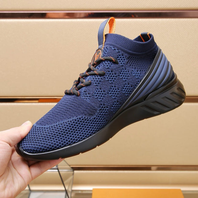 LV TRAINERS DAMIER NAVY BLUE MESH FABRIC