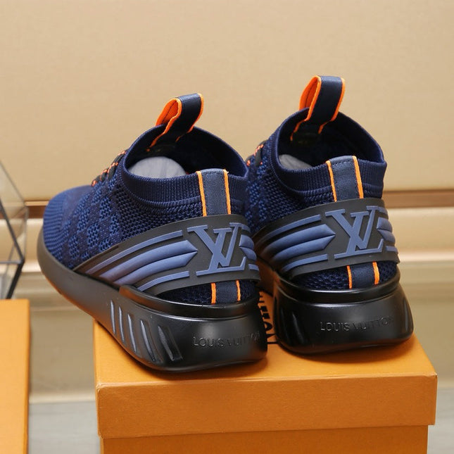 LV TRAINERS DAMIER NAVY BLUE MESH FABRIC
