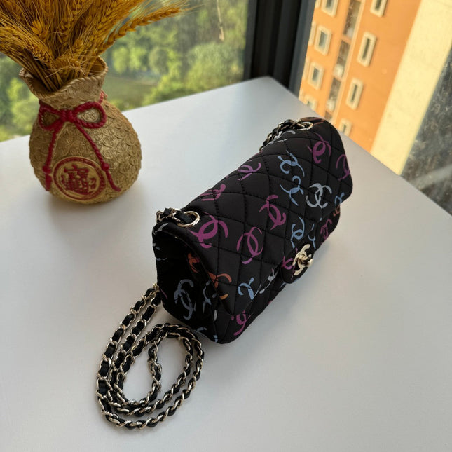 CC CLASSIC 11.12 HANDBAG BLACK MIX MULTICOLOR PRINTED FABRIC