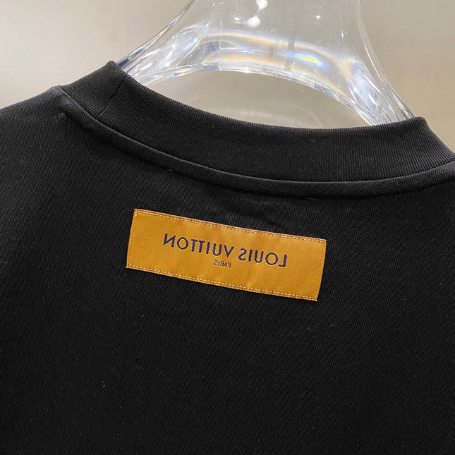 LV T-SHIRT IN BLACK COTTON BLUE LOGO PRINT 238836