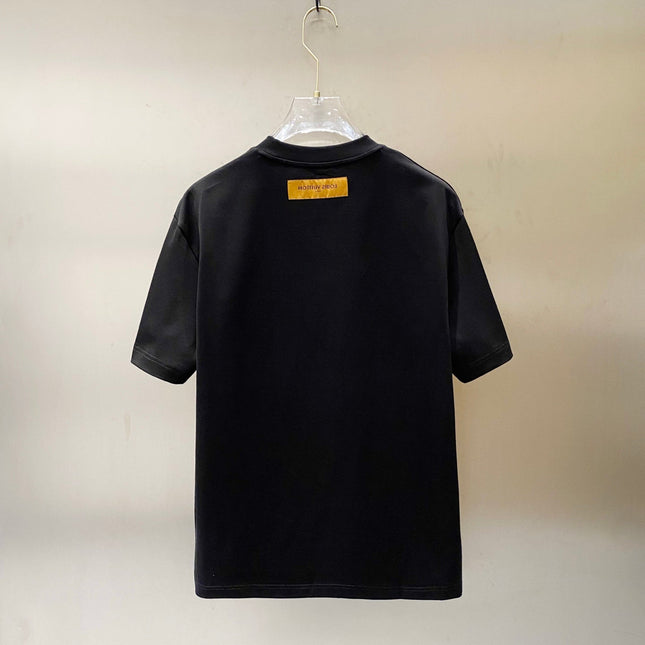 LV T-SHIRT IN BLACK COTTON BLUE LOGO PRINT 238836