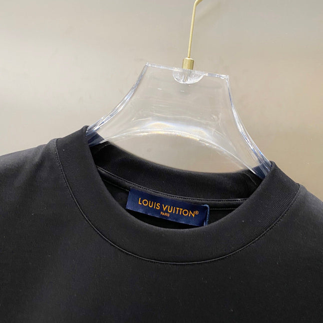 LV T-SHIRT IN BLACK COTTON BLUE LOGO PRINT 238836