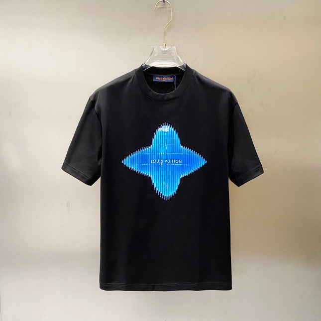 LV T-SHIRT IN BLACK COTTON BLUE LOGO PRINT 238836