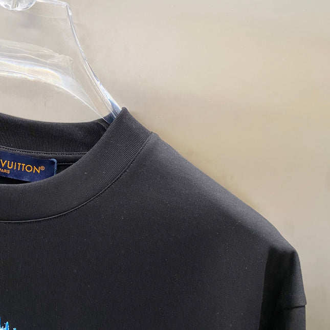 LV T-SHIRT IN BLACK COTTON BLUE LOGO PRINT 238836