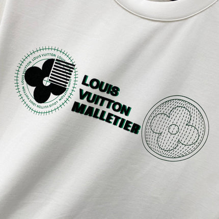 LV WHITE COTTON T-SHIRT GREEN LOGO PRINT 238843