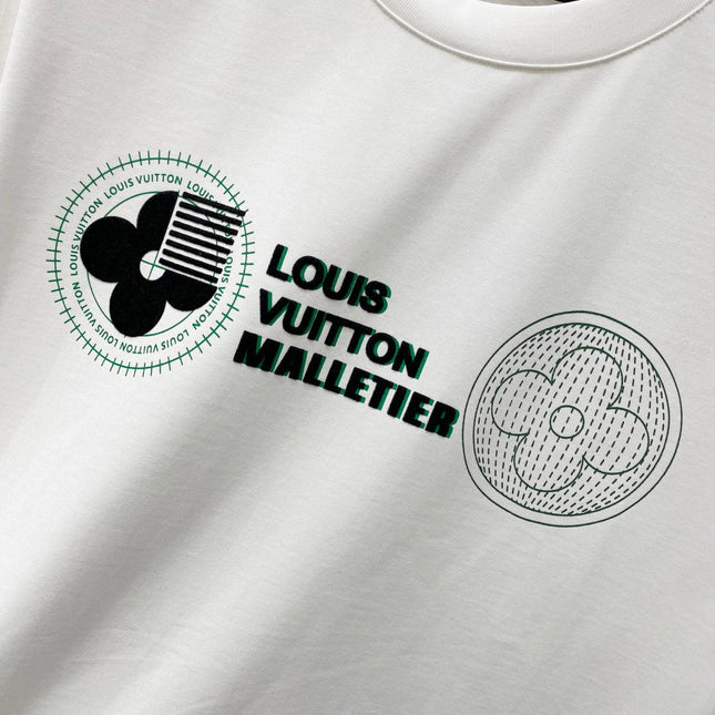 LV WHITE COTTON T-SHIRT GREEN LOGO PRINT 238843
