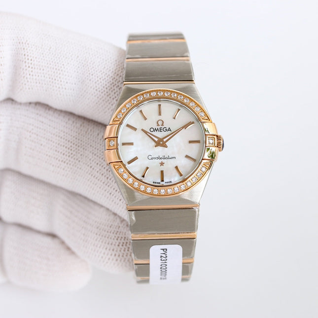 WATCH OMEGA CONSTELLATION QUARTZ 24 MM GOLD AND SILVER CASE WITH CRYSTALS