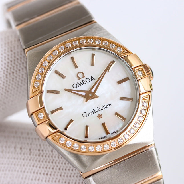 WATCH OMEGA CONSTELLATION QUARTZ 24 MM GOLD AND SILVER CASE WITH CRYSTALS
