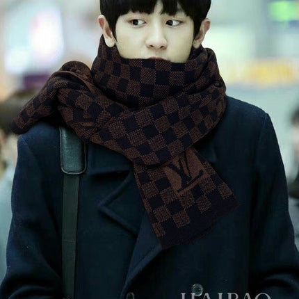 PETIT DAMIER SCARF 170 CM IN CHOCOLATE BROWN MIX BLACK CASHMERE 390783