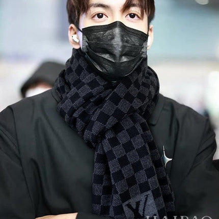 PETIT DAMIER SCARF 170 CM IN BLACK CASHMERE 390784
