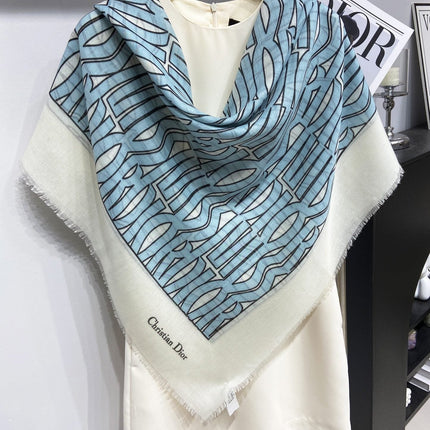 MISS DIOR ALLOVER SHAWL 140 CM IN POWDER BLUE MIX WHITE SILK CASHMERE 411630