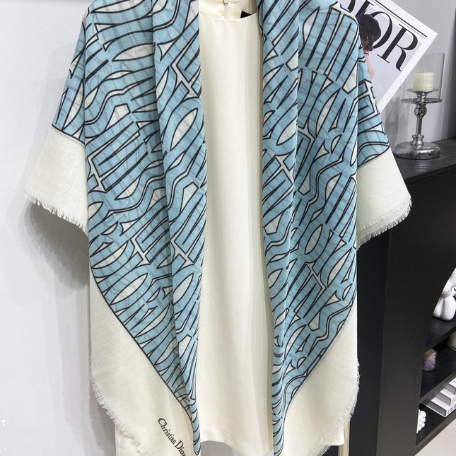 MISS DIOR ALLOVER SHAWL 140 CM IN POWDER BLUE MIX WHITE SILK CASHMERE 411630